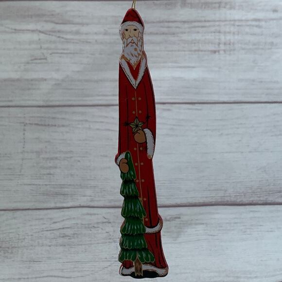 Vintage Wooden Father Christmas Santa Clause Christmas Tree Ornament 6" Tall - Picture 6 of 11